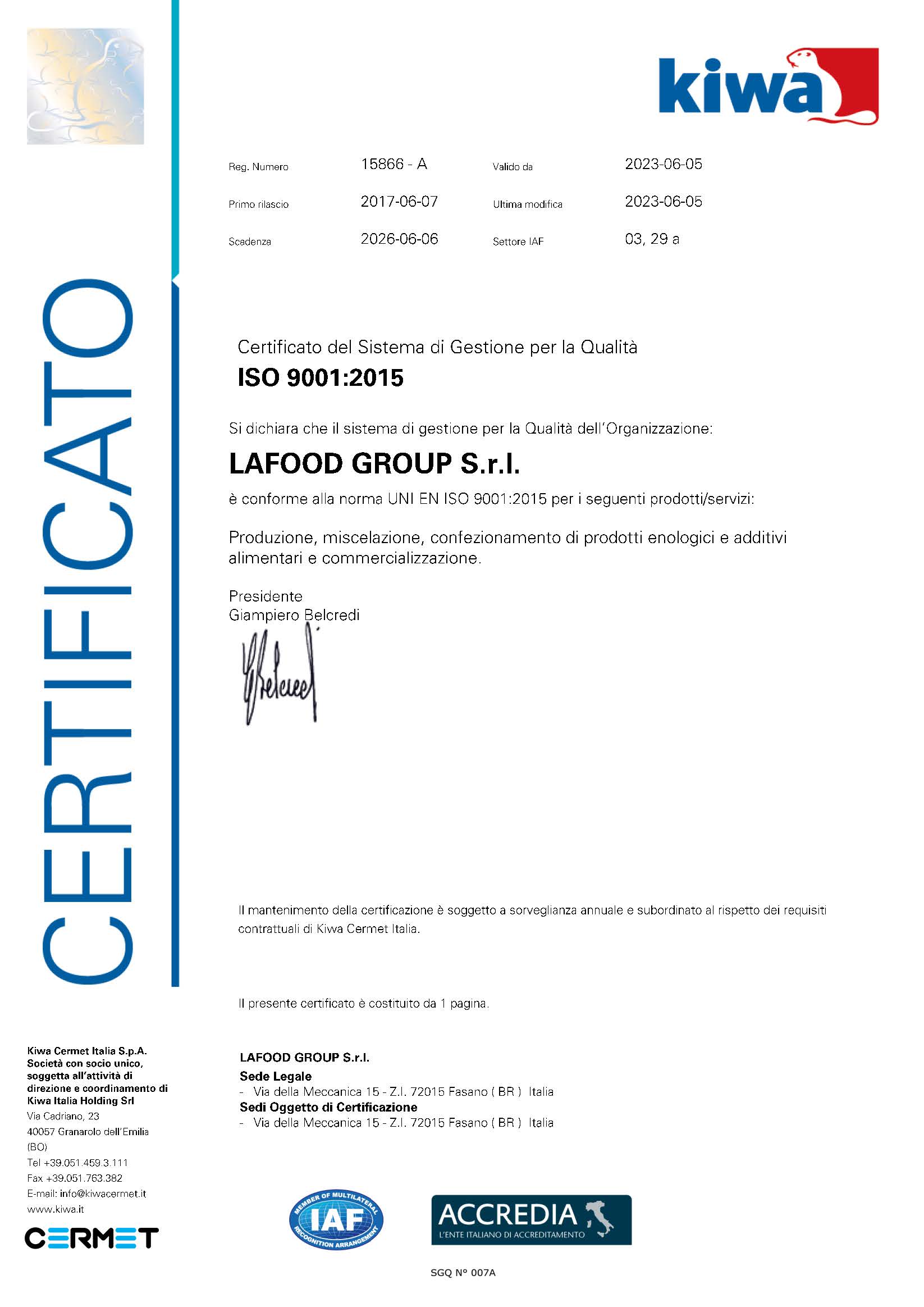 Cert 9001 LaFood 2023